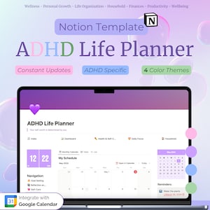 ADHD Life Planner Notion Template: All-in-One Digital Dashboard (Digital Download)