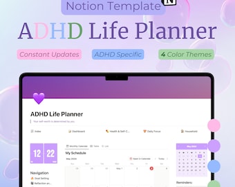 ADHD Life Planner Notion Template: All-in-One Digital Dashboard (Digital Download)