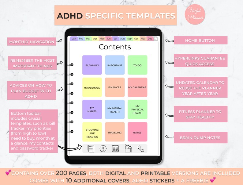 ADHD Digital Planner ADHD Student Planner Digital Academic Etsy