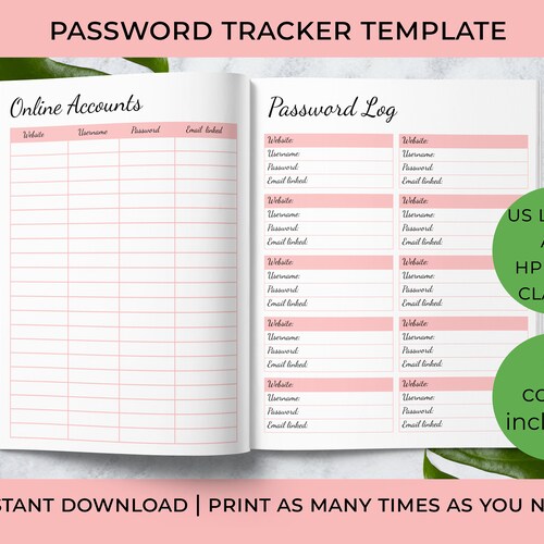 Password Log Printable Password Tracker Planner Templates - Etsy Canada