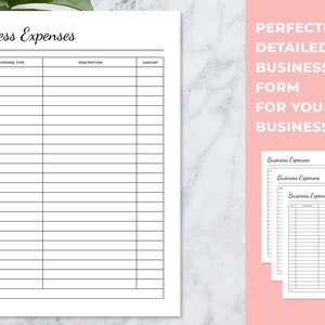 Business Expense Form, Printables for Small Business, Craft Business ...