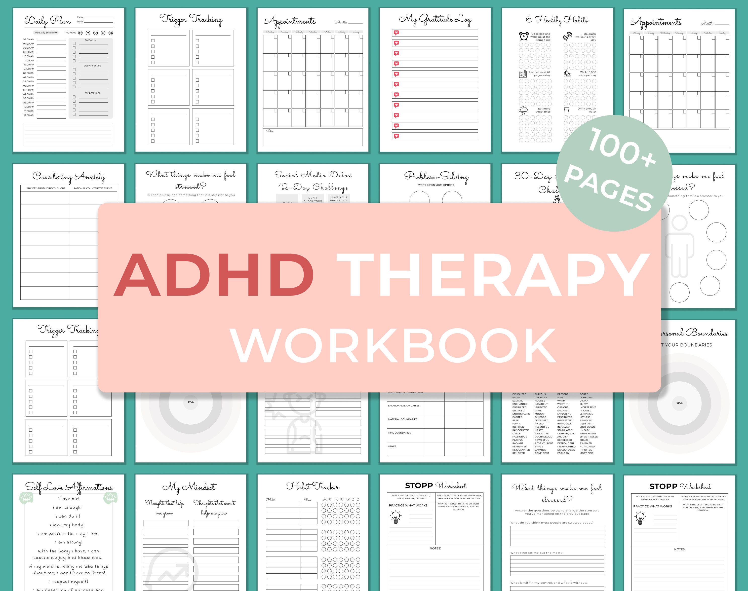 Adhd therapy worksheets adhd planner adult adhd therapy etsy australia