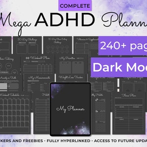 ADHD Digital Planner Goodnotes, ADHD planner Adults, ADHD Dark Mode planner, Adhd life planner, Adhd journal, Dark theme planner