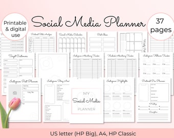 Social Media Planner Kit, Small Business Digital Marketing Planner, Content Planner Printable