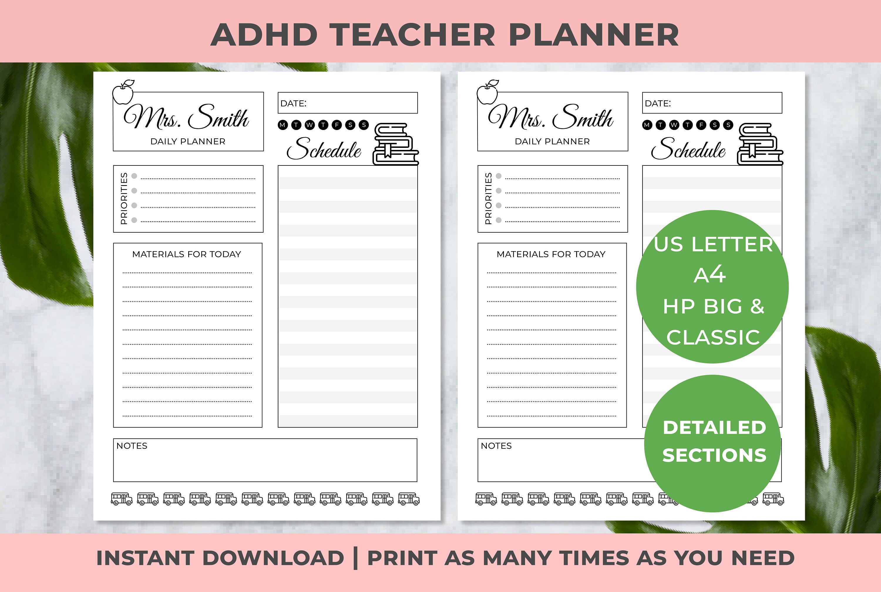 ADHD Teacher Day Planner ADHD Productivity Planner ADHD - Etsy