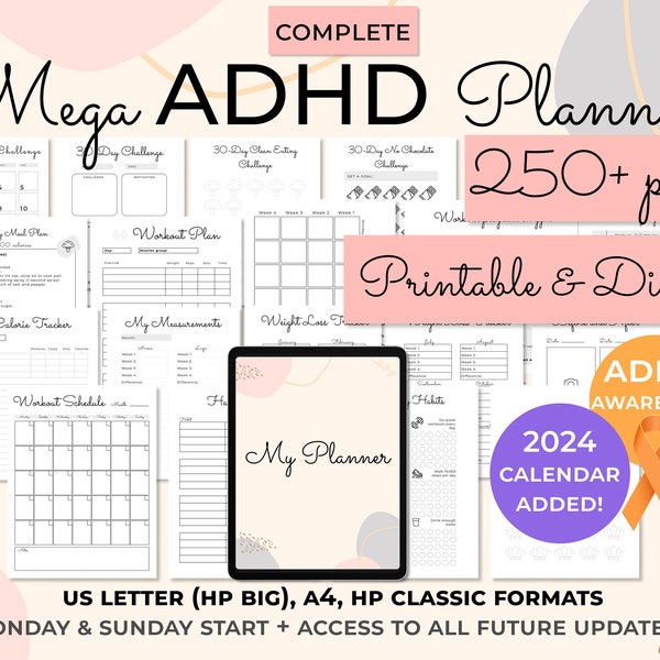 ADHD planner Adults, ADHD planner for work, ADHD organization, adhd journal