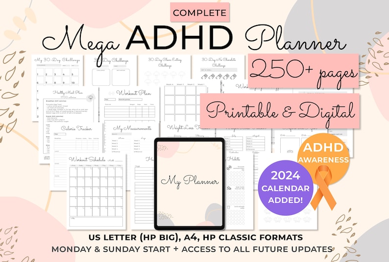 ADHD planner Adults, ADHD planner for work, ADHD organization, adhd journal image 1