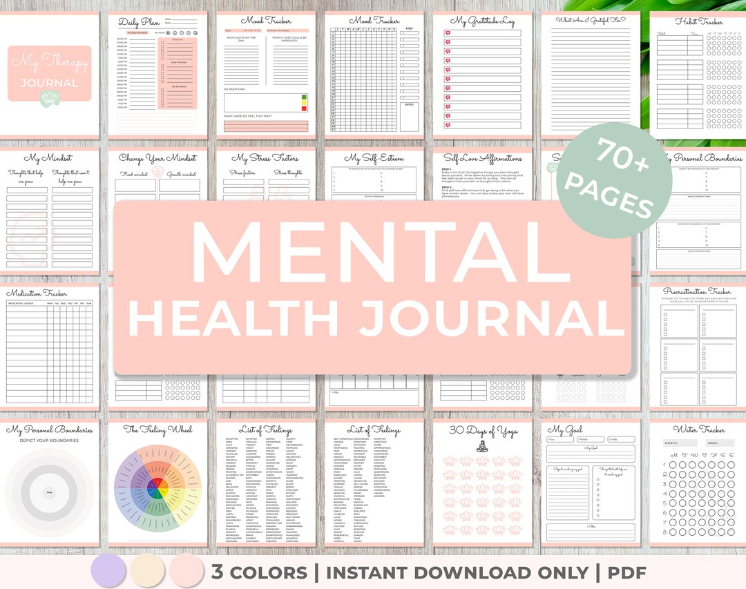Therapy Journal Worksheets Mental Health Journal Self Care Planner ...
