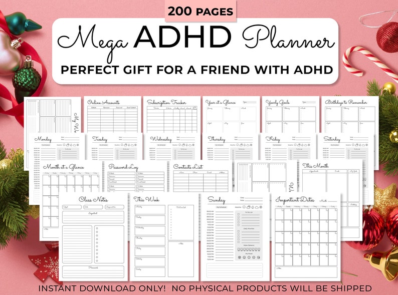ADHD Planner Adults, Gift for ADHD, Christmas Gift for a Person With ADHD, Lastminute Christmas