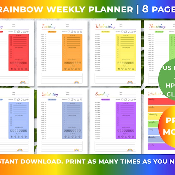 LGBTQ planner, Daily rainbow planner, weekly rainbow planner, pride month, Daily LGBT planner