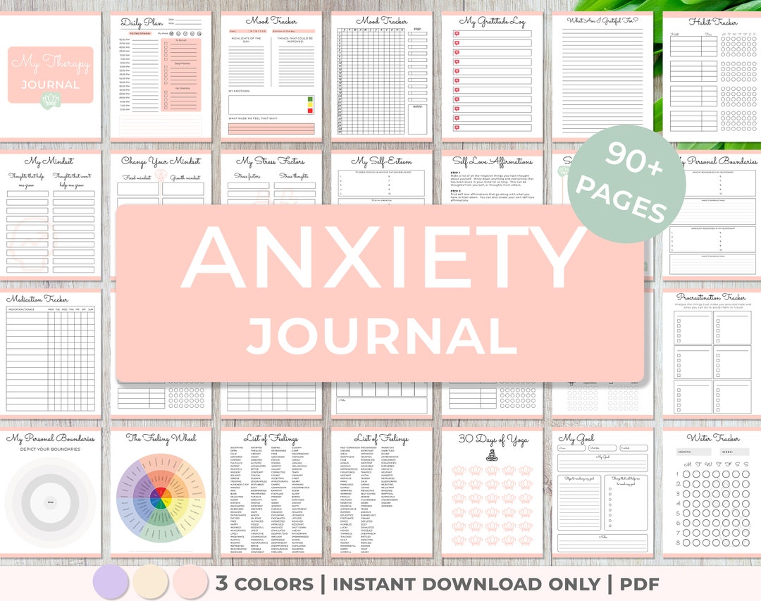 Therapy Journal, Anxiety Journal, Mental Health Journal ,Wellness journal, Anxiety Diary, Self Care Planner, DBT Journal, Depression