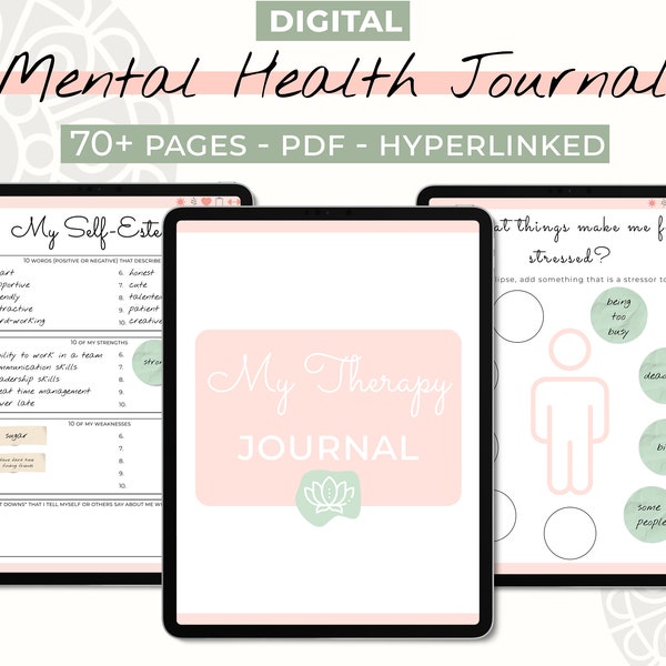 Digital Mental Health Journal Anxiety Journal Mood Journal Wellness Journal Depression Journal Self Care Planner Digital