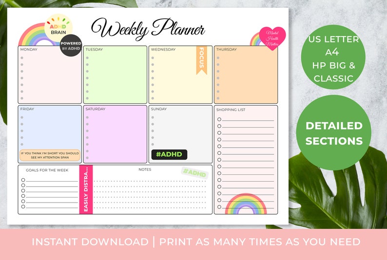 ADHD Planner Weekly Best ADHD Planner Adhd Digital Planner - Etsy