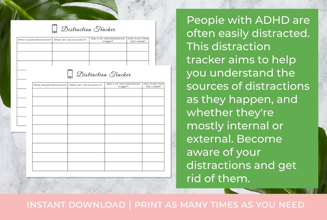 ADHD Distraction Tracker ADHD Organization Tools ADHD Etsy