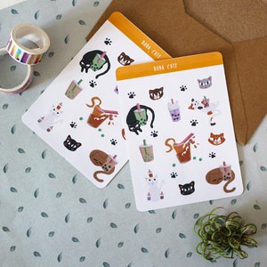 Cute Boba Milk Tea Cats Sticker Sheet