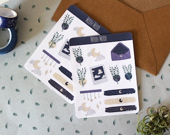 Moon Mood Aesthetic Sticker Sheet- Moon and Stars - Starry Night- Bullet Journal- Bujo- Planner Stickers