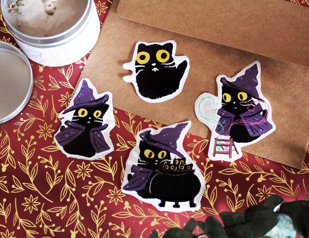 Cute Spooky Black Cat Witch Vinyl Sticker Pack - Etsy