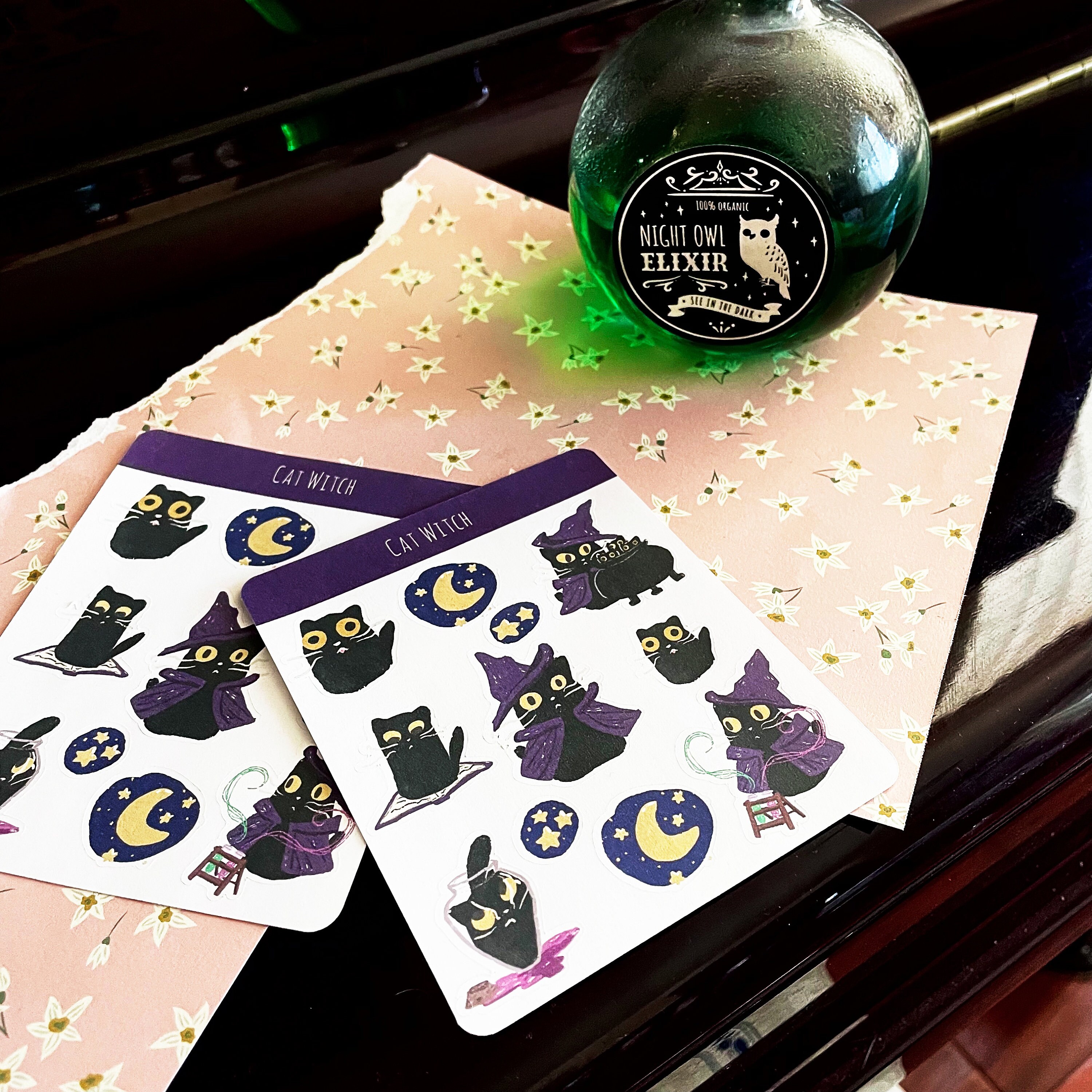 Cute Halloween Black Cat Witch Sticker Sheet - Etsy
