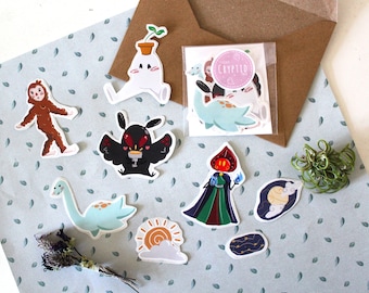 Cute Cryptid Vinyl Stickers - Mothman/Bigfoot/Lochness Monster/Flatwoods Monster/Fresno Nightcrawler