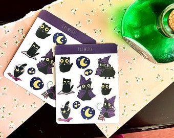 Cute Halloween Black Cat Witch Sticker Sheet