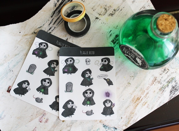 Cute Plague Doctor Bird Halloween Creepy Sticker Sheet