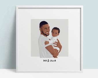 Custom father baby portrait, New Dad gift idea, Illustration from photos, Custom father day gift, Customized Family Portrait