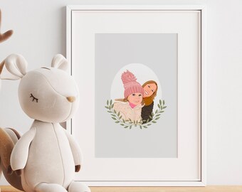 Mother and Baby Custom Portrait, Custom mothers day Gift Idea, Baby Gift, New Mom, Baby Portrait, Family Drawing, Custom Family Portrait