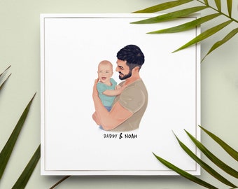 Custom father baby portrait, New Dad gift idea, Illustration from photos, Custom father day gift, Customized Family Portrait