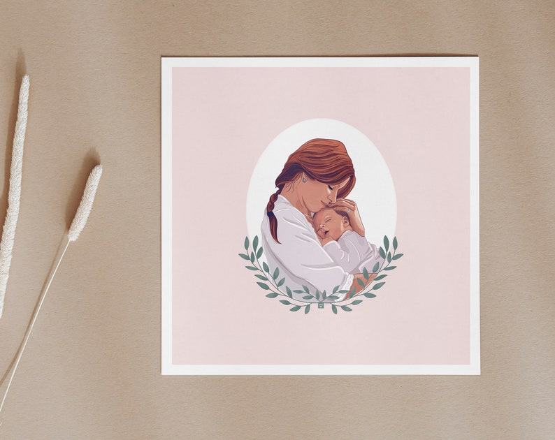 Mother and Baby Custom Portrait, Custom mothers day Gift Idea, Baby Gift, New Mom, Baby Portrait, Family Drawing, Custom Family Portrait image 2