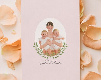Custom mother baby portrait, Personalized Mother-Baby Art, Illustration from photos, Custom Mother's day gift, Customized Family Portrait