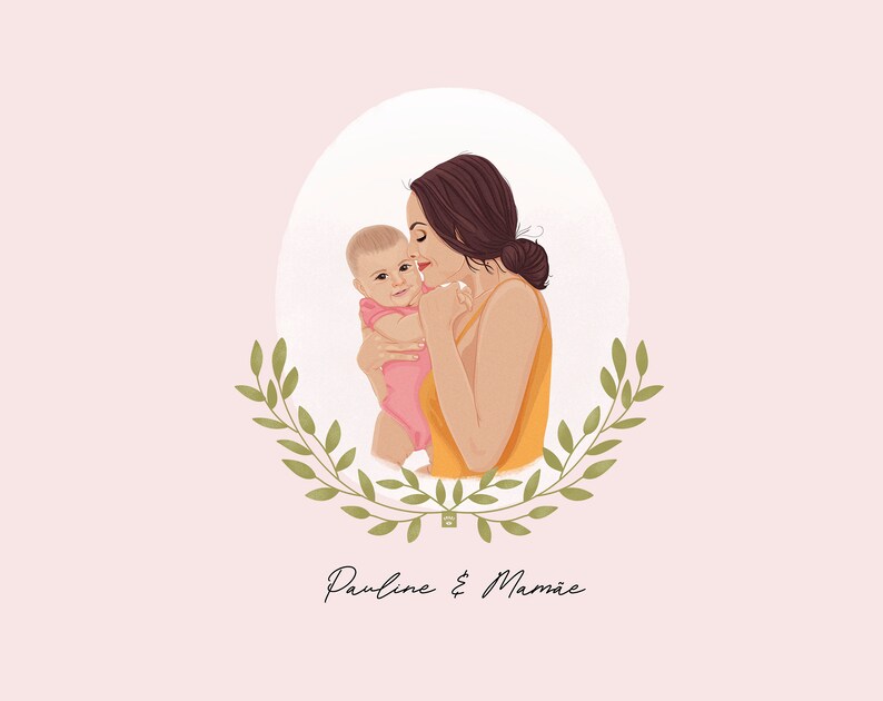 Mother and Baby Custom Portrait, Custom mothers day Gift Idea, Baby Gift, New Mom, Baby Portrait, Family Drawing, Custom Family Portrait image 6