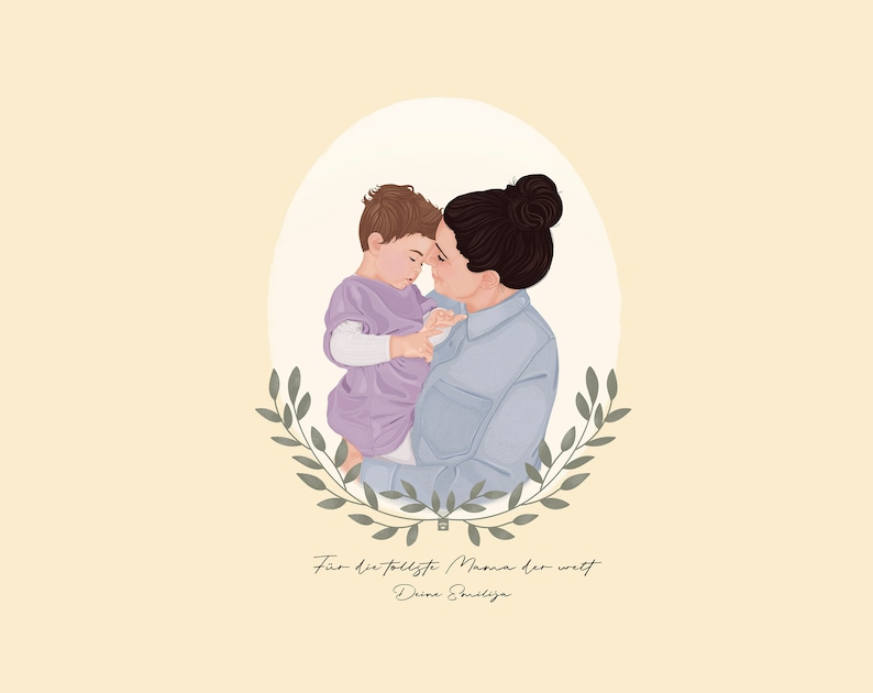 Mother and Baby Custom Portrait, Custom mothers day Gift Idea, Baby Gift, New Mom, Baby Portrait, Family Drawing, Custom Family Portrait image 5