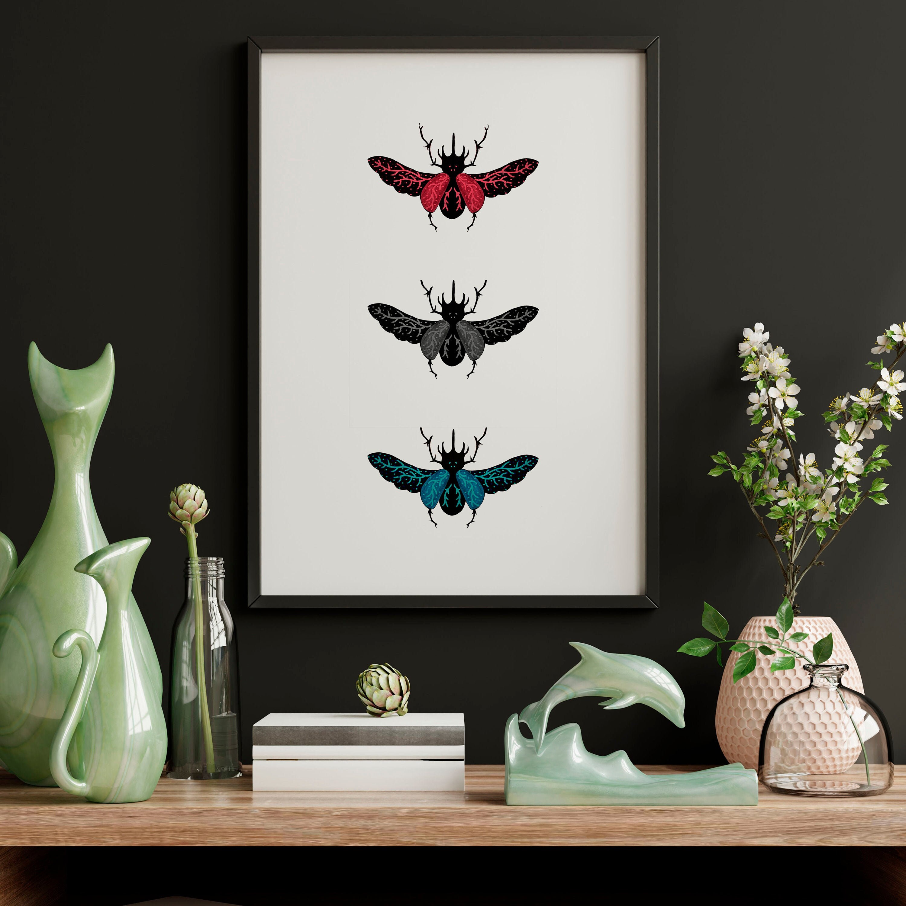 Set of 6 insect illustration Print Wall Art hand painted Etsy