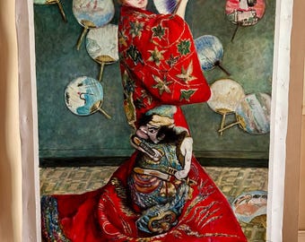 手描きの油絵複製画 – クロード・モネ作「日本の娘」キャンバス画