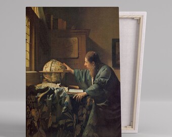 Johannes Vermeer Wall Art, The Astronomer Canvas Art, Reproduction 100% Hand Painted Oil Painting on Canvas, Living Room Art Decor