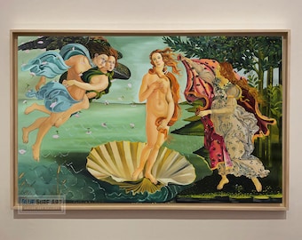Reproducción pintada a mano del cuadro al óleo "El nacimiento de Venus" de Botticelli: Arte mural renacentista