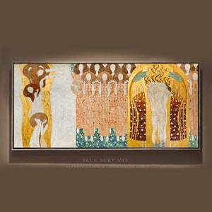 Gustav Klimt Hand-Painted Masterpiece Reproduction Oil Painting of The Beethoven Frieze The Hostile Powers Customisable Canvas Sizes Gold Textured Art - Blue Surf Art .com