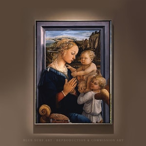 Reproducción pintada a mano de La Virgen con el Niño de Fra Filippo Lippi: óleo sobre lienzo, obra maestra de calidad de museo