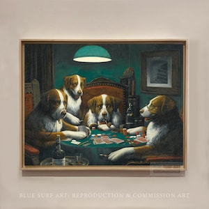 Juego de póquer: Los perros juegan al póquer. Arte de Cassius Coolidge. Pintura al óleo 100 % pintada a mano sobre lienzo. Obra maestra de arte original. Reproducción de alta calidad.
