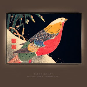 Golden Pheasant in the Snow (ca. 1900) Ito Jakuchu 100% Hand Painted Oil on Canvas Museum Quality Bird Painting Wall Art Gift