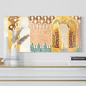 Gustav Klimt Hand-Painted Masterpiece Reproduction Oil Painting of The Beethoven Frieze The Hostile Powers Customisable Canvas Sizes Gold Textured Art - Blue Surf Art .com