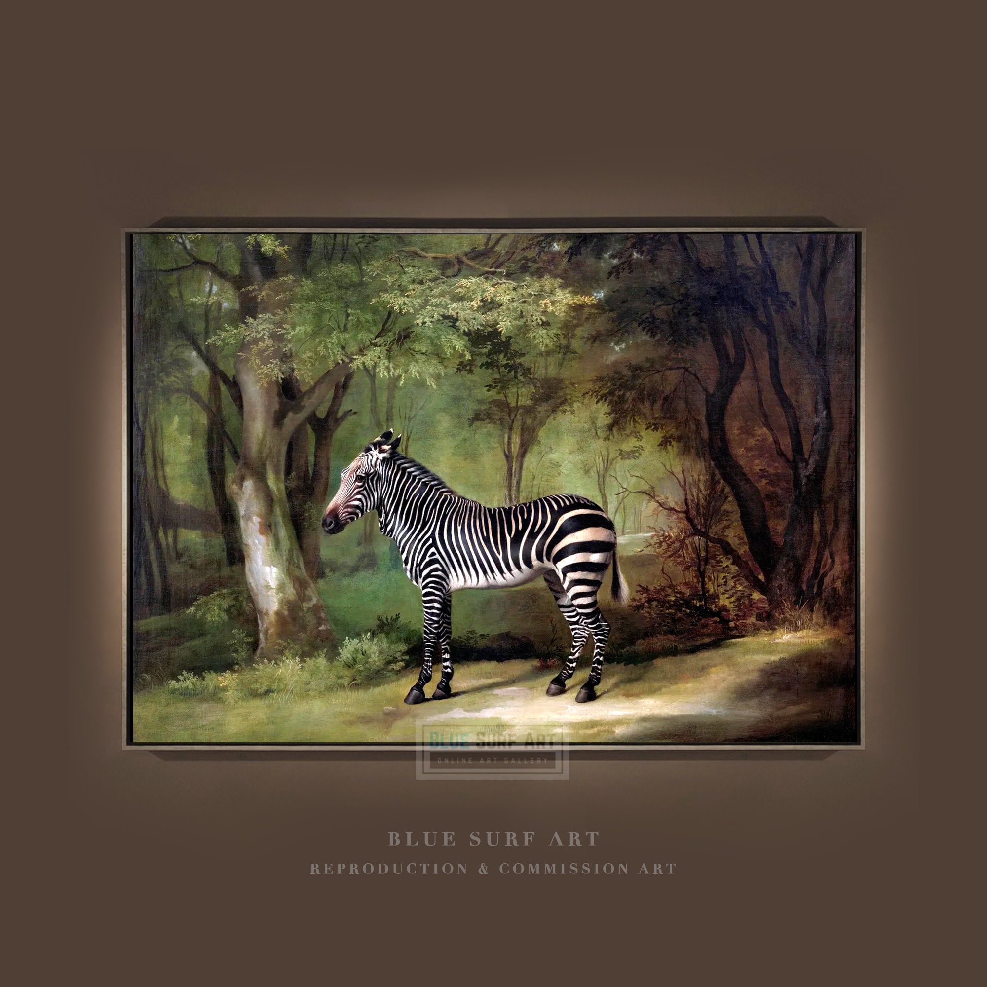 Handmade Zebra in Forest Oil Painting: George Stubbs Reproduction