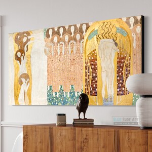 Gustav Klimt Hand-Painted Masterpiece Reproduction Oil Painting of The Beethoven Frieze The Hostile Powers Customisable Canvas Sizes Gold Textured Art - Blue Surf Art .com