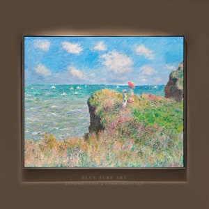 Cliff Walk at Pourville (1882) by Claude Monet Reproduction Hand Painted Oil on Canvas Wall Art Gift Monet Landscape Art Gift Original Art