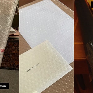 K&ouml;nnte beinhalten: Drei Bilder, die verschiedene Verpackungsoptionen f&uuml;r einen Leinwanddruck zeigen. Das erste Bild zeigt einen auf Keilrahmen gespannten Leinwanddruck, der in Luftpolsterfolie verpackt und mit "Fragile" beschriftet ist. Das zweite Bild zeigt einen aufgerollten Leinwanddruck, der in Luftpolsterfolie verpackt ist. Das dritte Bild zeigt einen aufgerollten Leinwanddruck in einer Tube, der in braunes Papier verpackt ist.