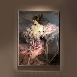 Giovanni Boldini Hand-Painted Masterpiece Reproduction Oil Painting of Portrait of Madame de Florian Customisable Canvas Woman Portrait Art