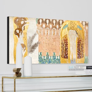 Gustav Klimt Hand-Painted Masterpiece Reproduction Oil Painting of The Beethoven Frieze The Hostile Powers Customisable Canvas Sizes Gold Textured Art - Blue Surf Art .com