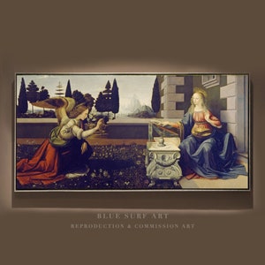 Hand Painted Art Annunciation Leonardo da Vinci Reproduction Canvas Room Decor Leonardo Wall Art Housewarming Gift Painting Religious Art
