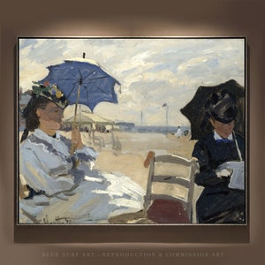 Hand Painted The Beach at Trouville by Claude Oscar Monet Reproduction Canvas Art Monet Wall Art Housewarming Gift Canvas Painting