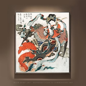 Hokusai’s Japanese Woman Vintage Ukiyo-e Style Hand Painted Masterpiece Reproduction Oil Paint on Canvas Customisable Canvas Sizes